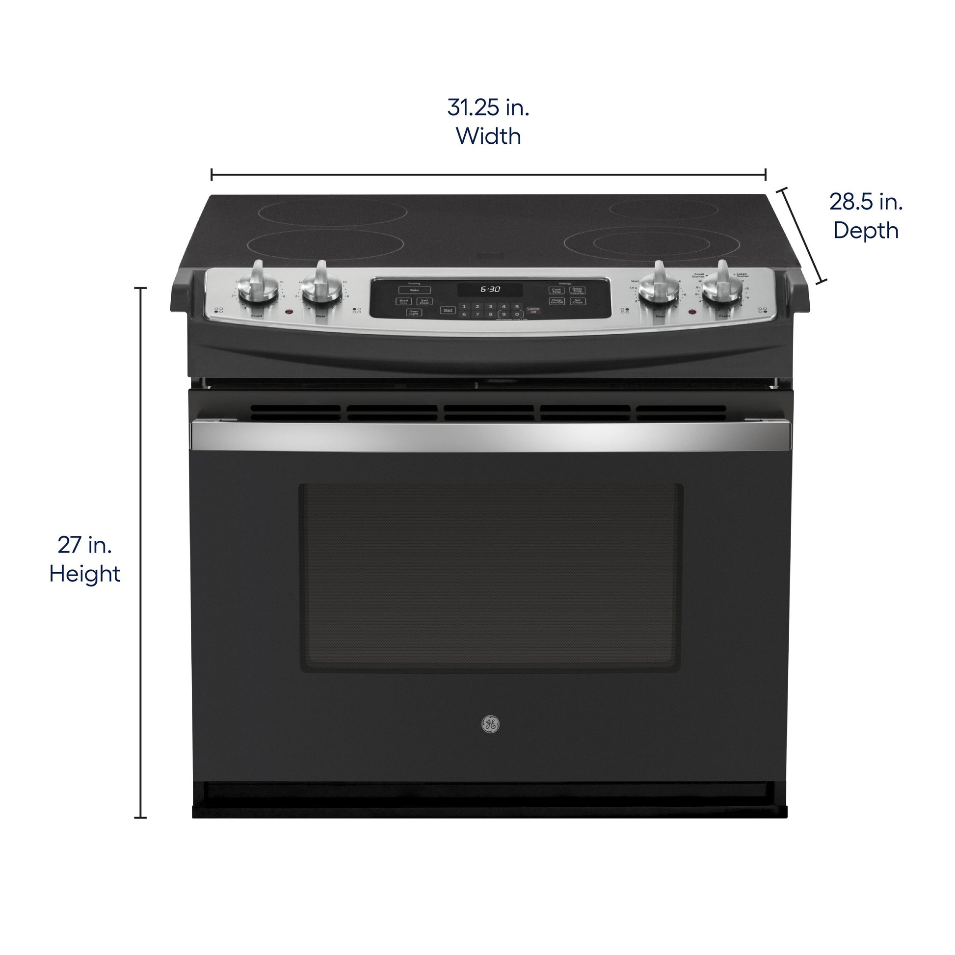 GE 30-in Glass Top 4 burners 4.4-cu ft Drop-In Electric Range ( Black ), JD630ST3SS, FINAL PRICE: $1,299.99