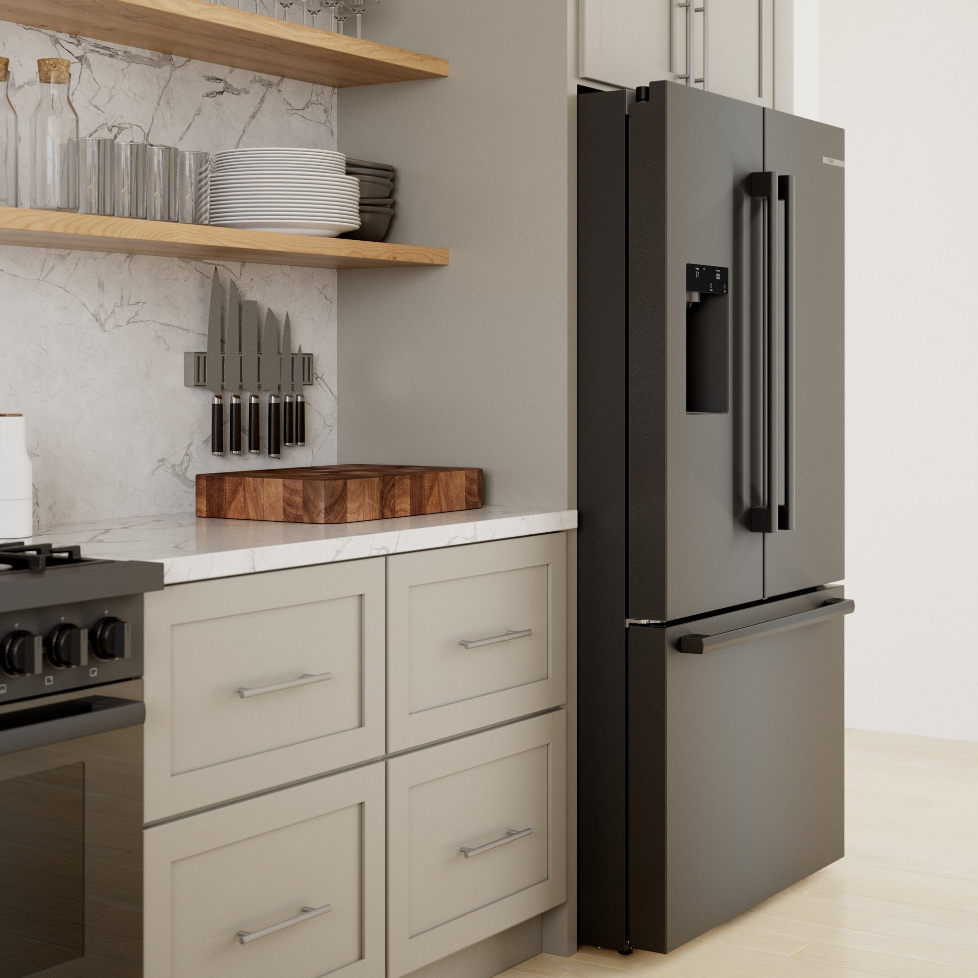 Bosch Standard-Depth 500 Series 26-cu ft 36-in Wide with Ice Maker ( Black Stainless Steel )