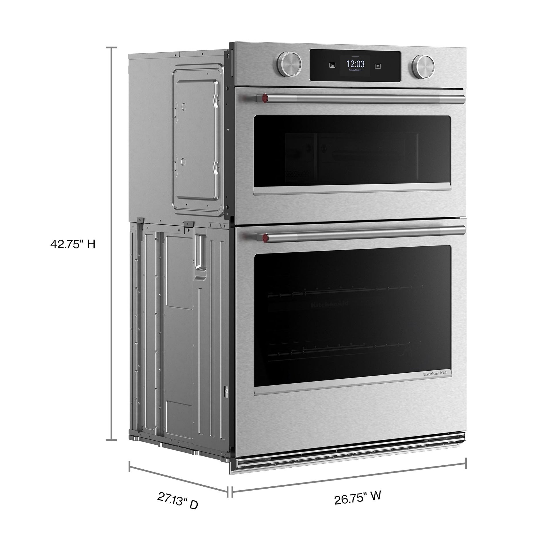 KitchenAid 27 inch Self + Steam Cleaning Air Fry Smart Compatible Microwave Wall Oven Combo ( PrintShield Stainless )