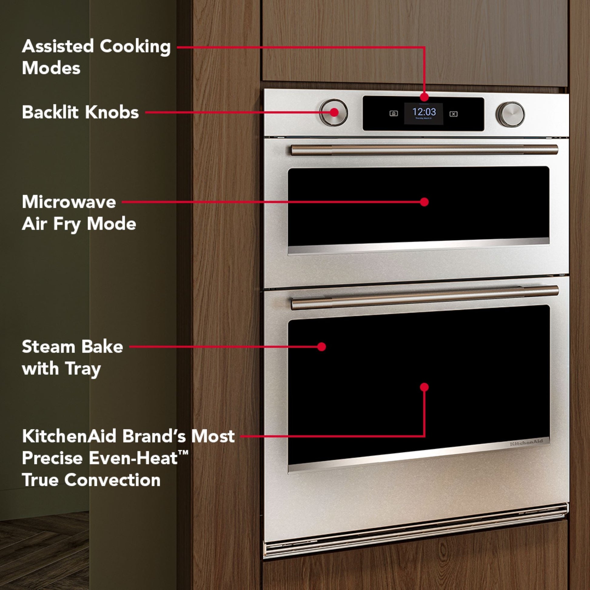 KitchenAid 27 inch Self + Steam Cleaning Air Fry Smart Compatible Microwave Wall Oven Combo ( PrintShield Stainless )