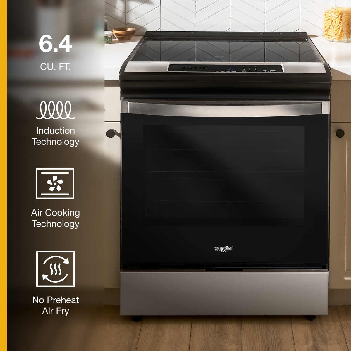 Whirlpool 30-in 4 burners 6.4-cu ft , Air Fry Convection Oven Freestanding Single Induction Range ( Fingerprint Resistant Stainless Steel )