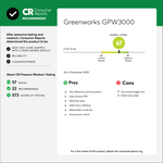 Greenworks 3000-PSI 2.0-GPM Cold Water Electric Pressure washer with 5 Spray Tips