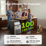 SIMZLIFE 100lbs/24H Commercial Full Size Cubes Ice Maker Machine with 33 lbs Storage and Efficient Compressor in Silver
