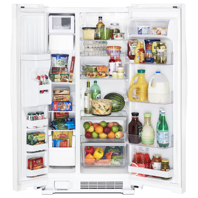 Whirlpool 24.6-cu ft Standard-Depth 36-in Side-by-Side Refrigerator with Ice Maker + Water and Ice Dispenser (White), WRS315SDHW *JR2512, Retail: $1,643.00, FINAL PRICE: $799.99 + TAX