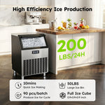 SIMZLIFE 200lbs/24H Commercial Ice Maker Machine with 65 lbs Storage and Smart LCD Panel in Silver Stainless Steel