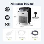 SIMZLIFE 200lbs/24H Commercial Ice Maker Machine with 65 lbs Storage and Smart LCD Panel in Silver Stainless Steel