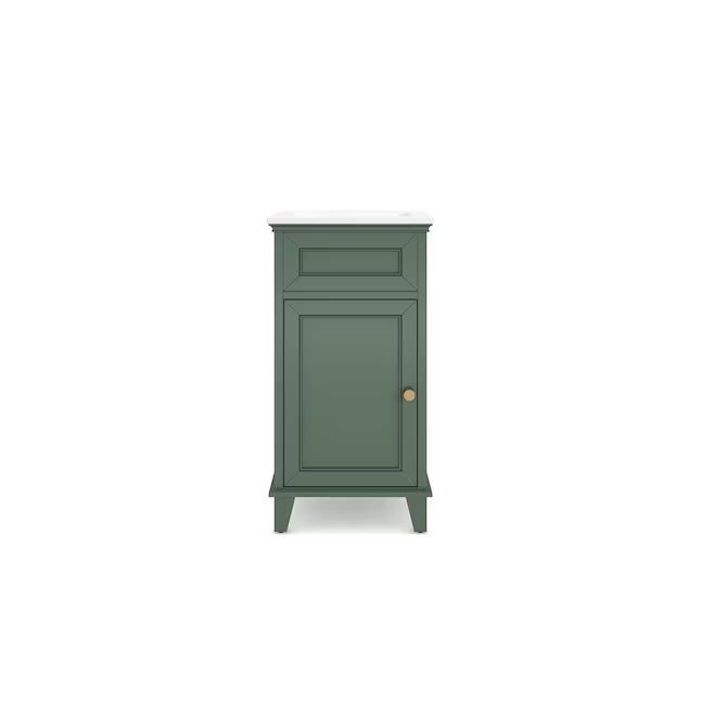 Alpine Reserve Lambert 18-in Basil Green Undermount Single Sink Bathroom Vanity with White Engineered Stone Top (Fully Assembled)
