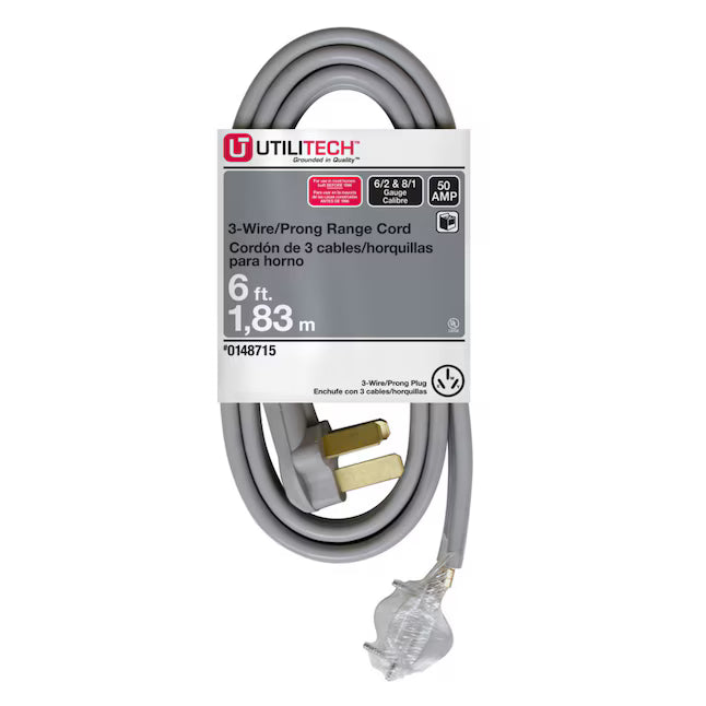 Utilitech 6-ft 3-Prong Gray Range Appliance Power Cord