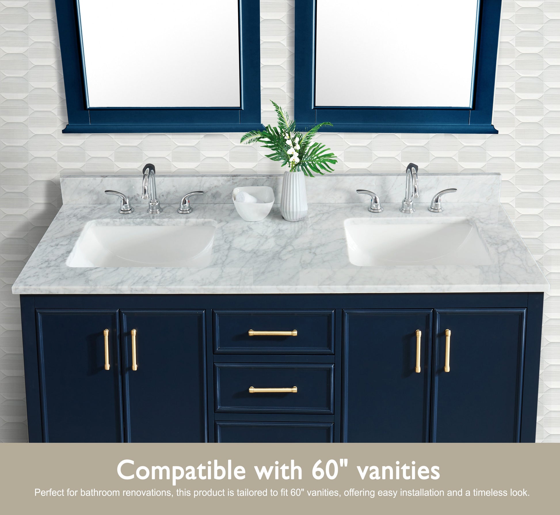 Alpine Reserve Carrara 61-in x 22-in White Natural Marble Undermount Double Sink Widespread Faucet Mount Bathroom Vanity Top