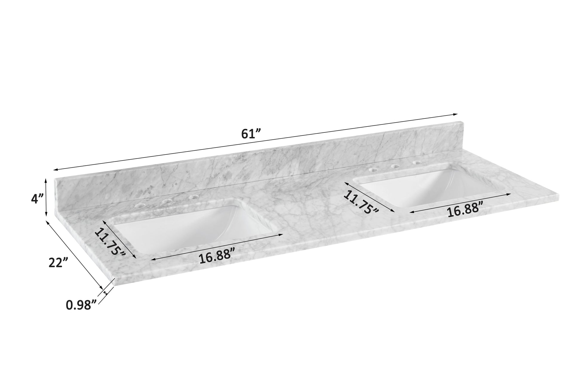 Alpine Reserve Carrara 61-in x 22-in White Natural Marble Undermount Double Sink Widespread Faucet Mount Bathroom Vanity Top