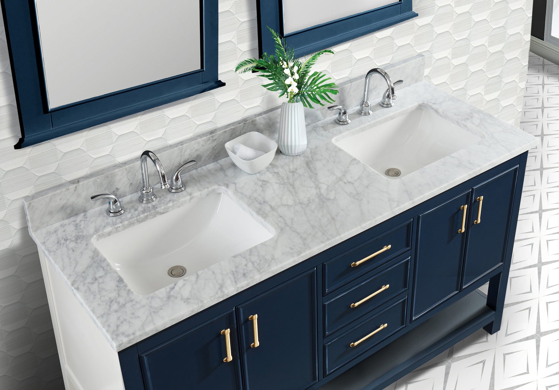 Alpine Reserve Carrara 61-in x 22-in White Natural Marble Undermount Double Sink Widespread Faucet Mount Bathroom Vanity Top
