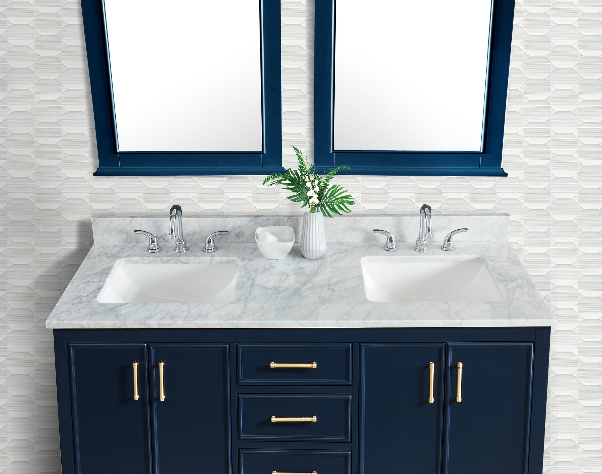 Alpine Reserve Carrara 61-in x 22-in White Natural Marble Undermount Double Sink Widespread Faucet Mount Bathroom Vanity Top
