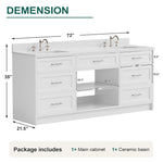 JEAREY Standard Size 72-in White Double Sink Bathroom Vanity with White Marble Top (Fully Assembled)