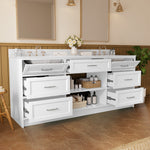 JEAREY Standard Size 72-in White Double Sink Bathroom Vanity with White Marble Top (Fully Assembled)
