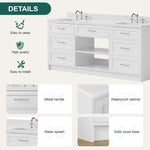 JEAREY Standard Size 72-in White Double Sink Bathroom Vanity with White Marble Top (Fully Assembled)