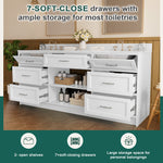 JEAREY Standard Size 72-in White Double Sink Bathroom Vanity with White Marble Top (Fully Assembled)