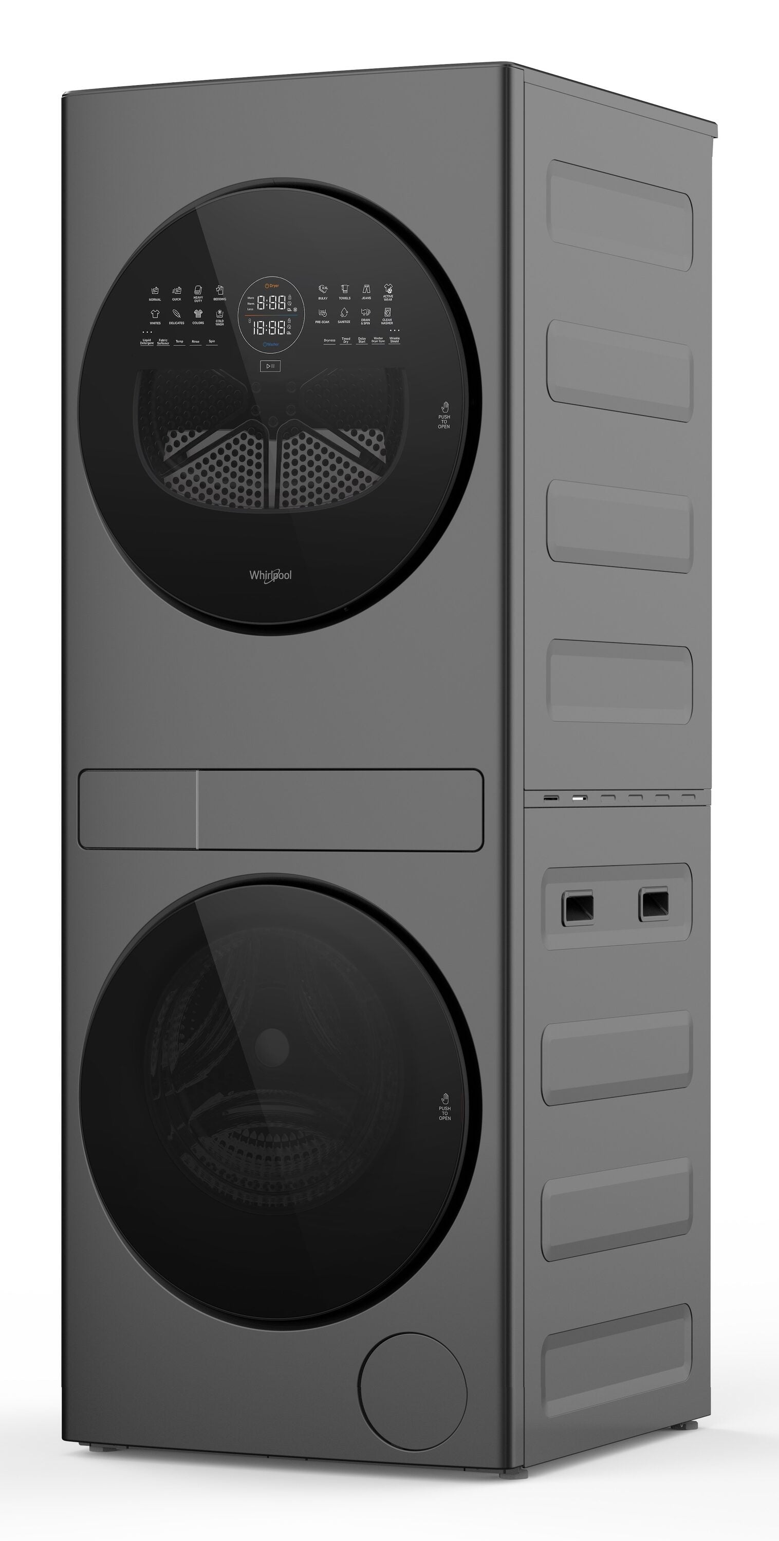 Whirlpool Ventless Heat Pump Laundry Tower 2.8-cu ft Front load Washer and 4.3-cu ft Electric Dryer Compact Stacked Laundry Center ( Titanium Metallic )