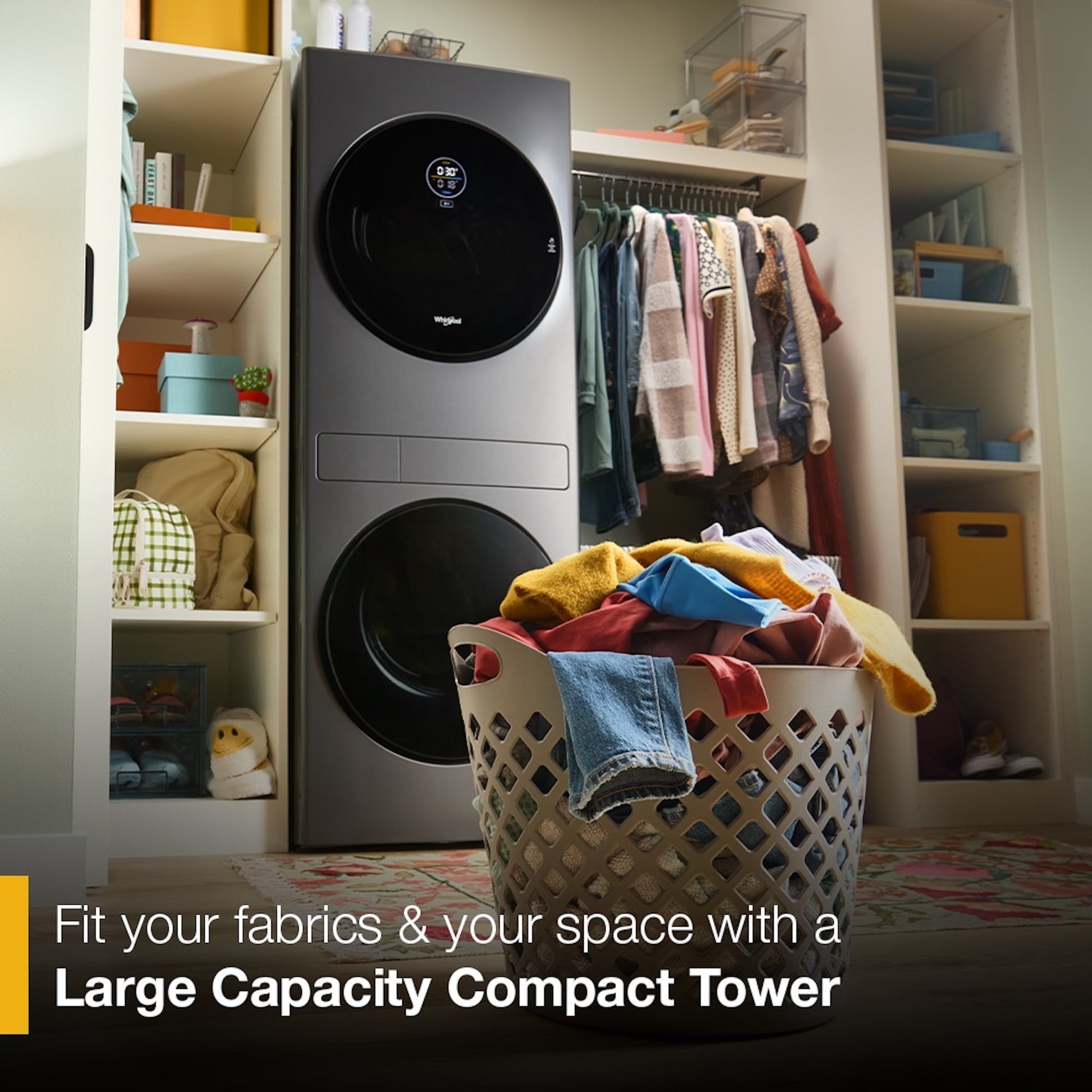 Whirlpool Ventless Heat Pump Laundry Tower 2.8-cu ft Front load Washer and 4.3-cu ft Electric Dryer Compact Stacked Laundry Center ( Titanium Metallic )