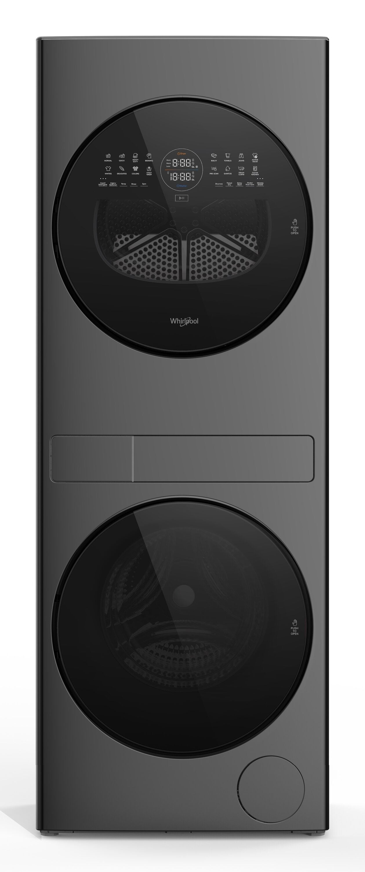 Whirlpool Ventless Heat Pump Laundry Tower 2.8-cu ft Front load Washer and 4.3-cu ft Electric Dryer Compact Stacked Laundry Center ( Titanium Metallic )