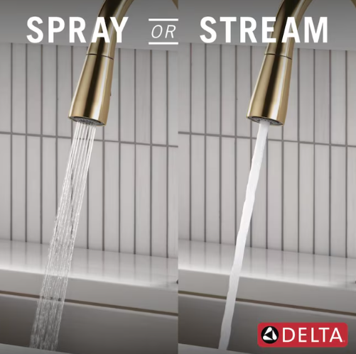 Delta Essa Champagne Bronze Single Handle Deck-mount Touchless Pull-down Kitchen Faucet with Sprayer (Includes Deck Plate)