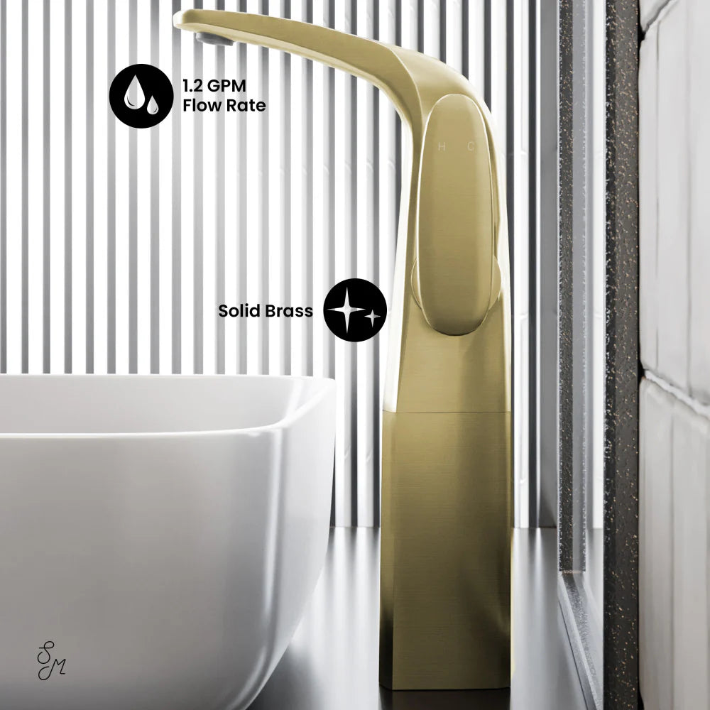 ** Scuffed 10% off $79.99 ** Swiss Madison Chateau Vessel Faucet in Brushed Gold, SM-BF01BG, MSRP: $250.39, FINAL  PRICE: $79.99 + TAX