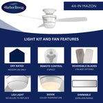 Harbor Breeze Mazon 44-in White LED Flush Mount Ceiling Fan With Light and Remote Control Included