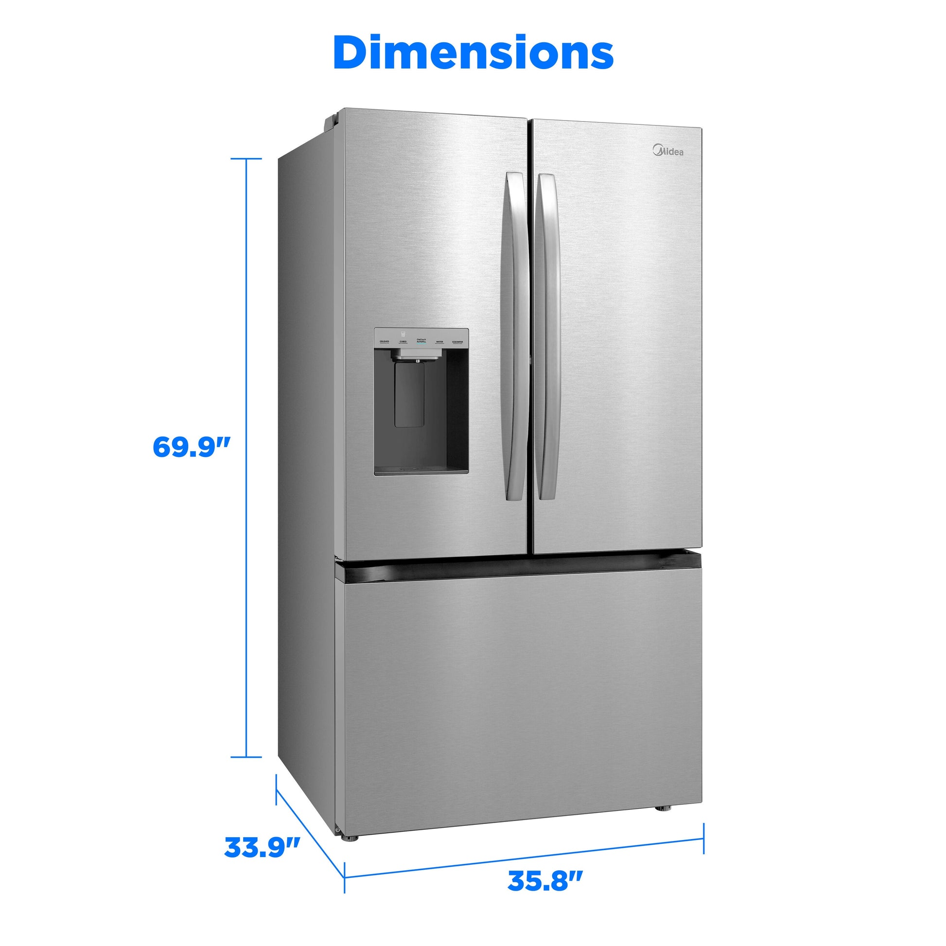 Midea Standard-Depth OneTouch Autofill 28.9-cu ft 3 -Door 36-in Wide with Dual Ice Maker ( Stainless steel ) ENERGY STAR Certified
