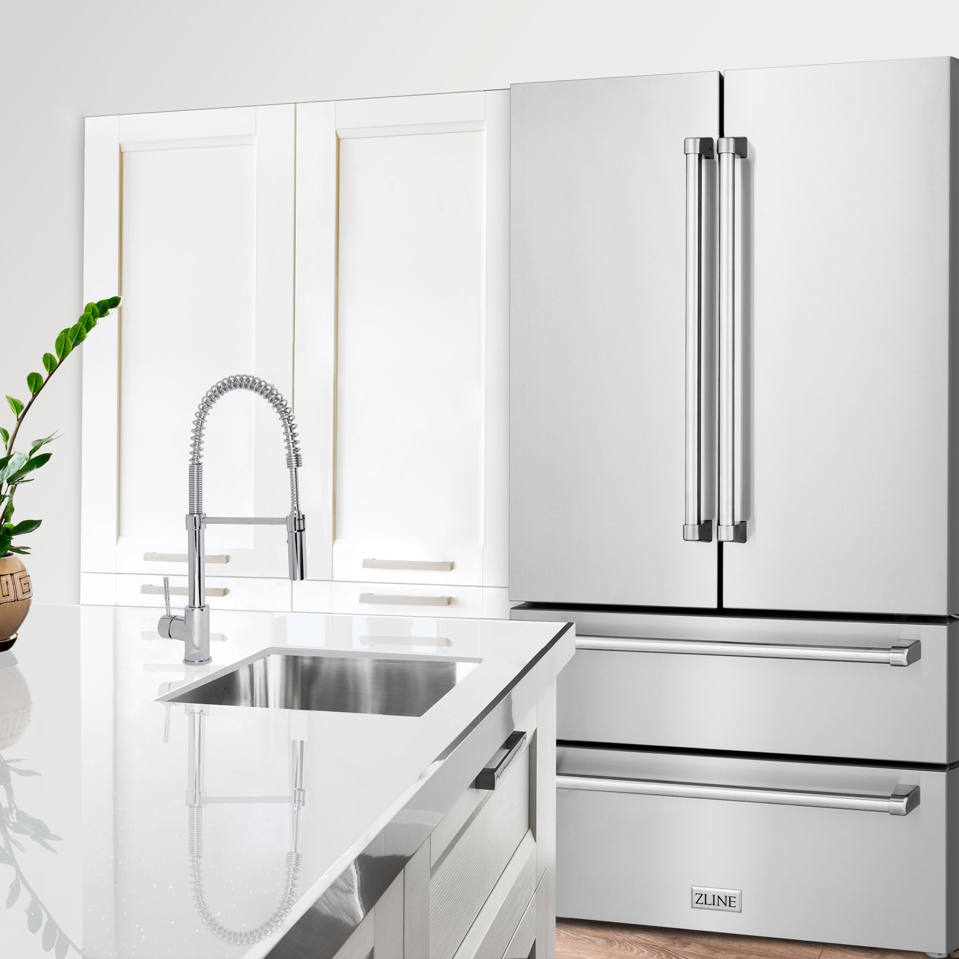ZLINE KITCHEN & BATH Counter-Depth 22.5-cu ft 4 -Door 36-in Wide with Ice Maker (Fingerprint Resistant Stainless Steel)
