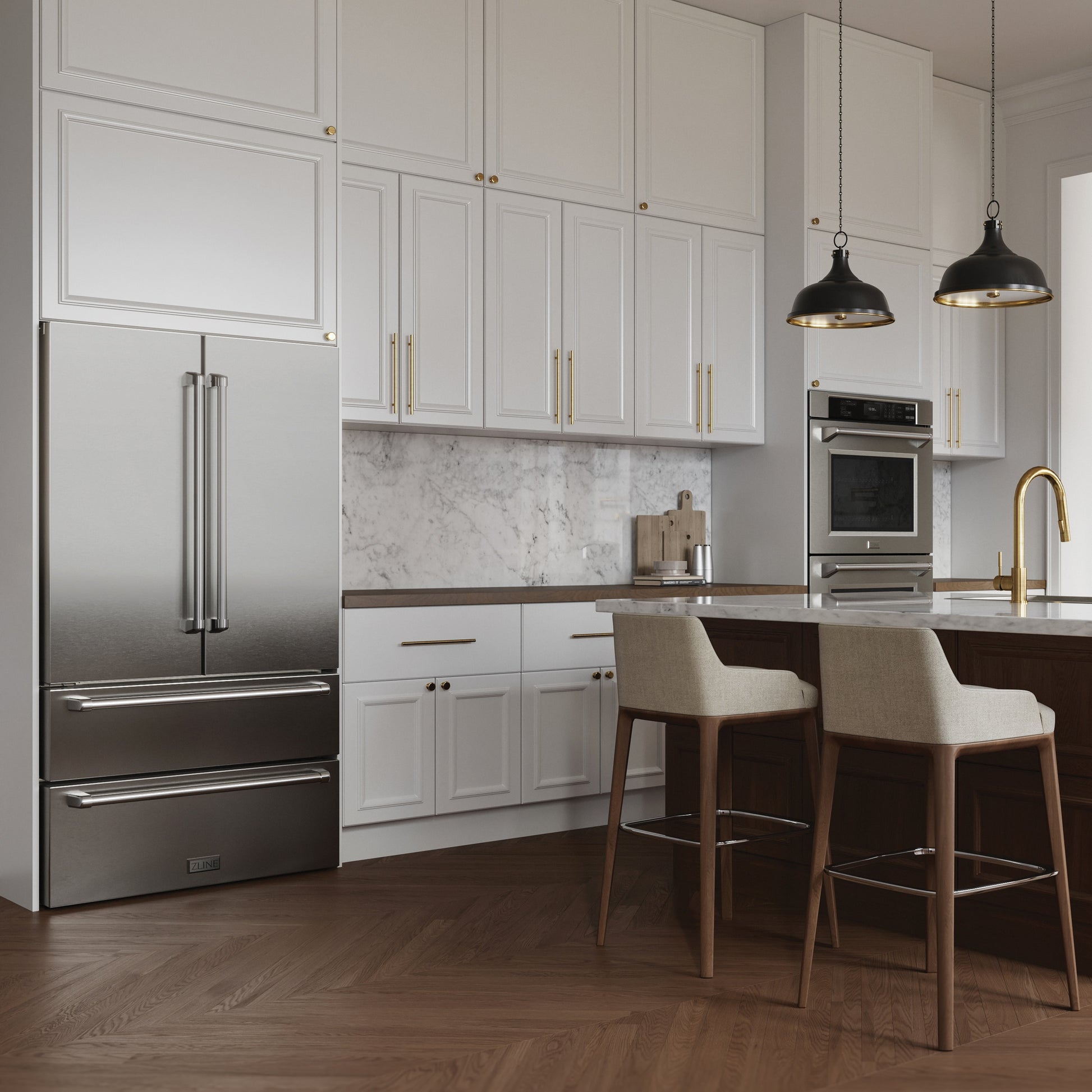 ZLINE KITCHEN & BATH Counter-Depth 22.5-cu ft 4 -Door 36-in Wide with Ice Maker (Fingerprint Resistant Stainless Steel)