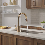 Delta Trask Gold Champagne Bronze Single Handle Deck-mount Pull-down Kitchen Faucet with Sprayer (Includes Deck Plate)