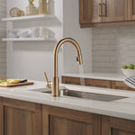 Delta Trask Gold Champagne Bronze Single Handle Deck-mount Pull-down Kitchen Faucet with Sprayer (Includes Deck Plate)