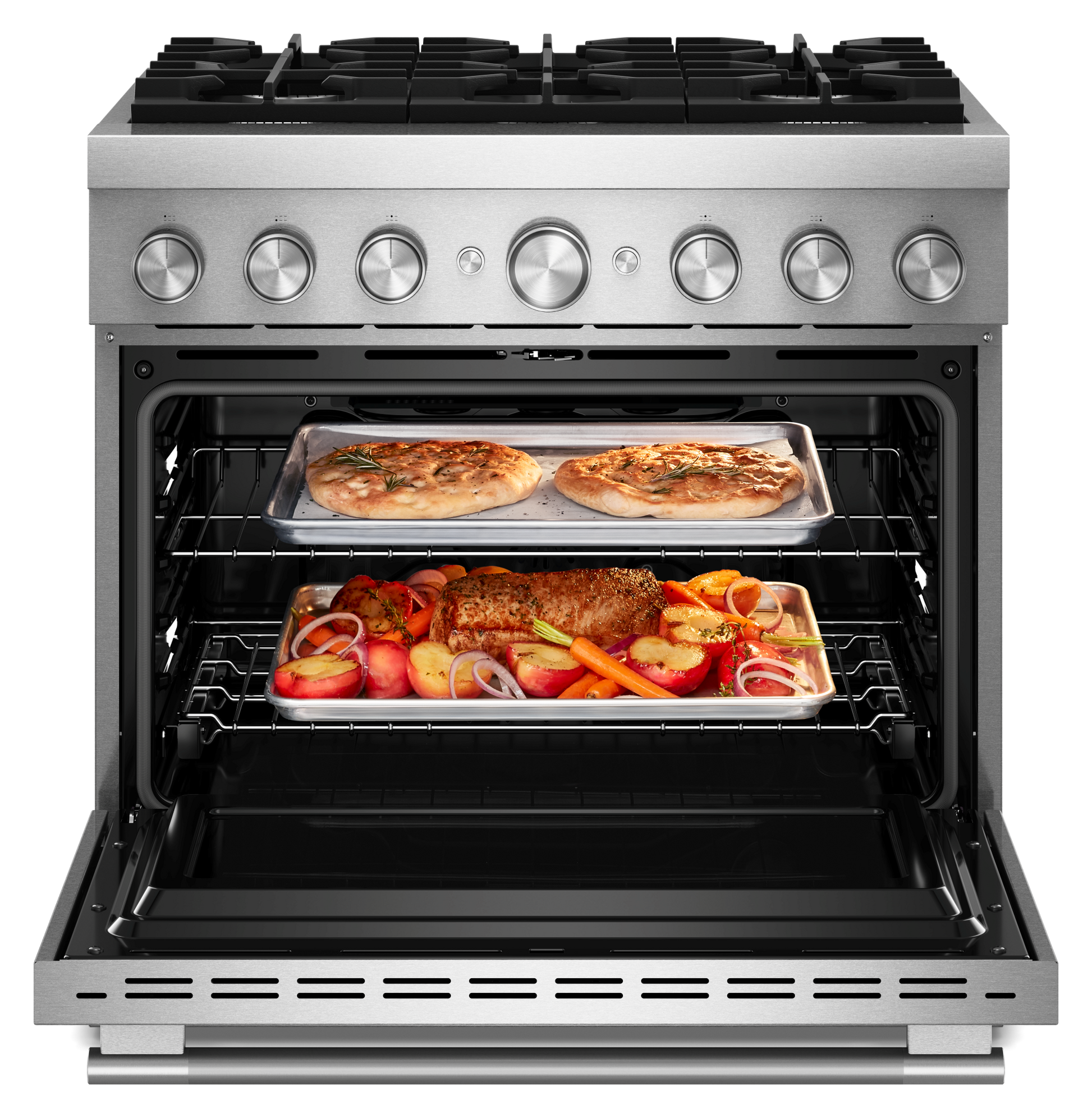 KitchenAid 36-in Standard 6 burners Air Fry Convection Oven Slide-In Dual Fuel Range ( Stainless Steel )