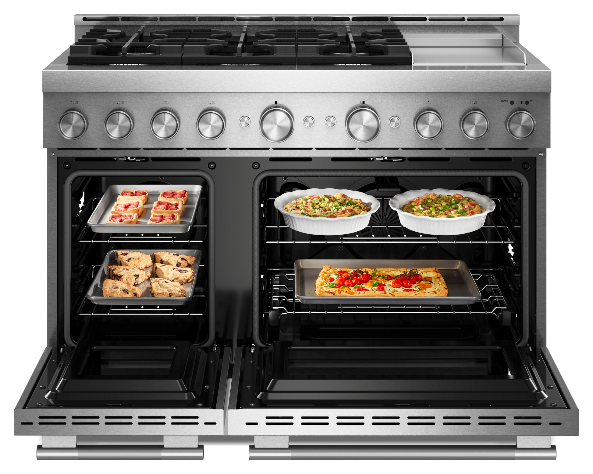 KitchenAid 48-in 6 burners 4.1-cu ft / 2.2-cu ft Air Fry Convection Oven Slide-In Double Oven Gas Range ( Stainless Steel )