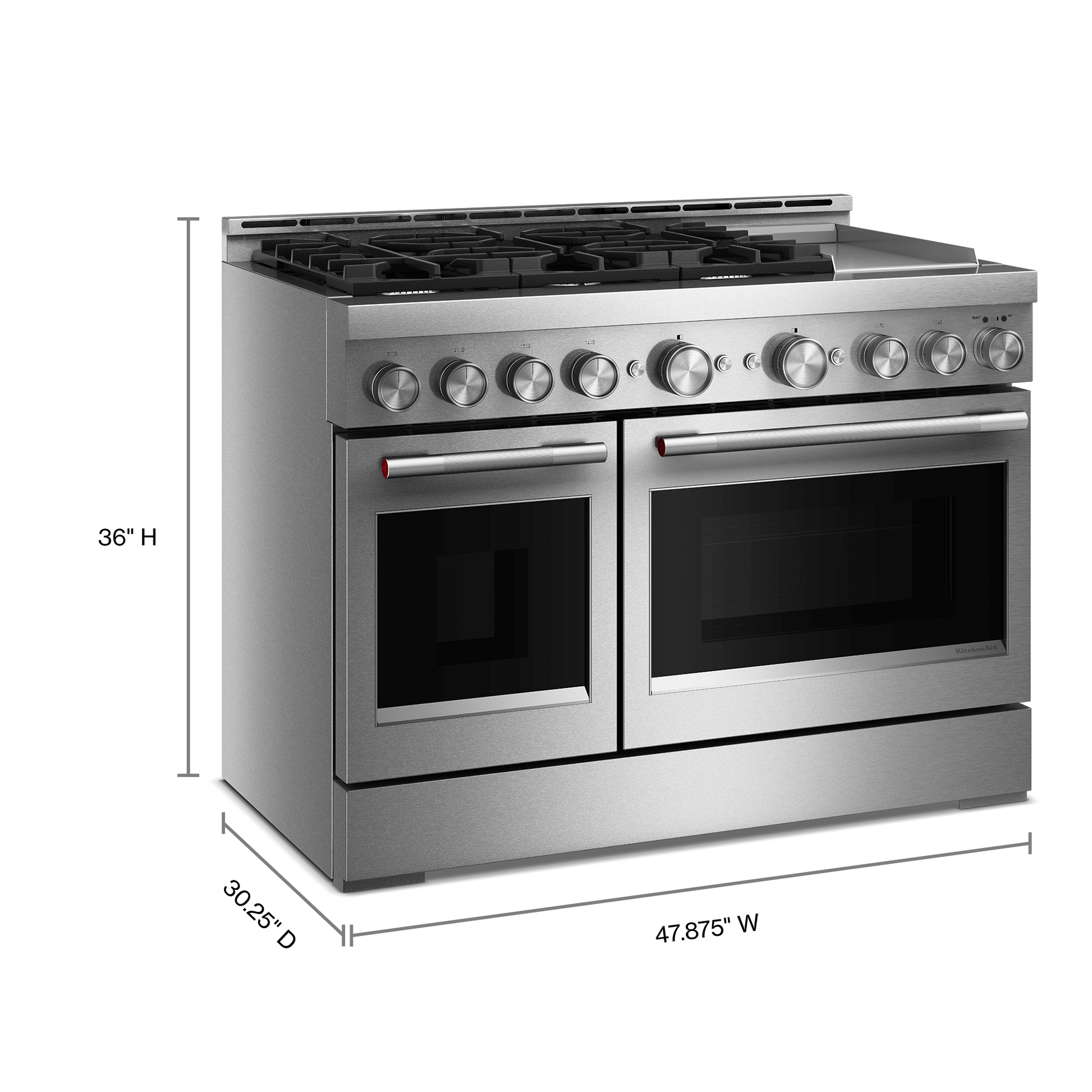 KitchenAid 48-in 6 burners 4.1-cu ft / 2.2-cu ft Air Fry Convection Oven Slide-In Double Oven Gas Range ( Stainless Steel )