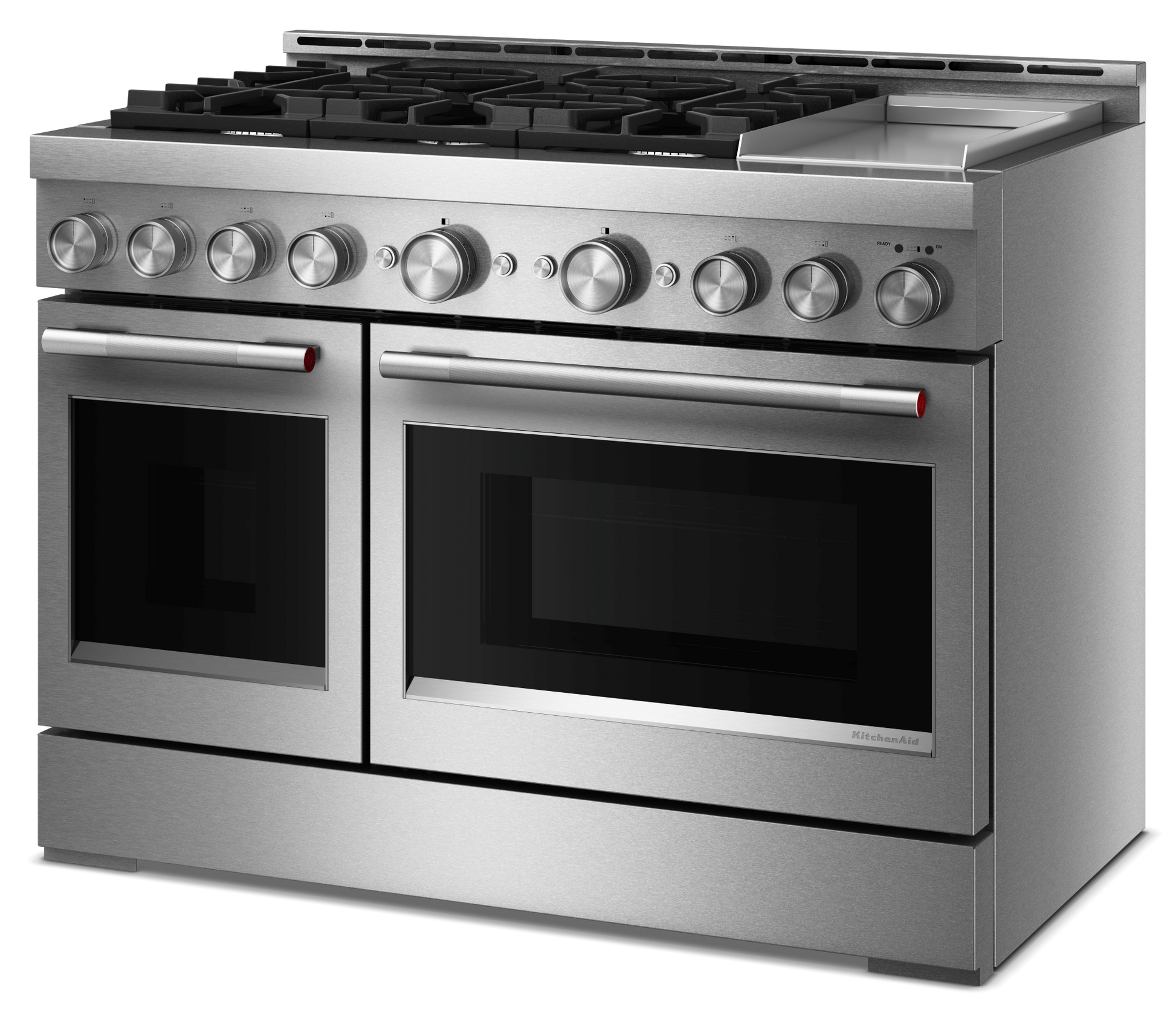 KitchenAid 48-in 6 burners 4.1-cu ft / 2.2-cu ft Air Fry Convection Oven Slide-In Double Oven Gas Range ( Stainless Steel )