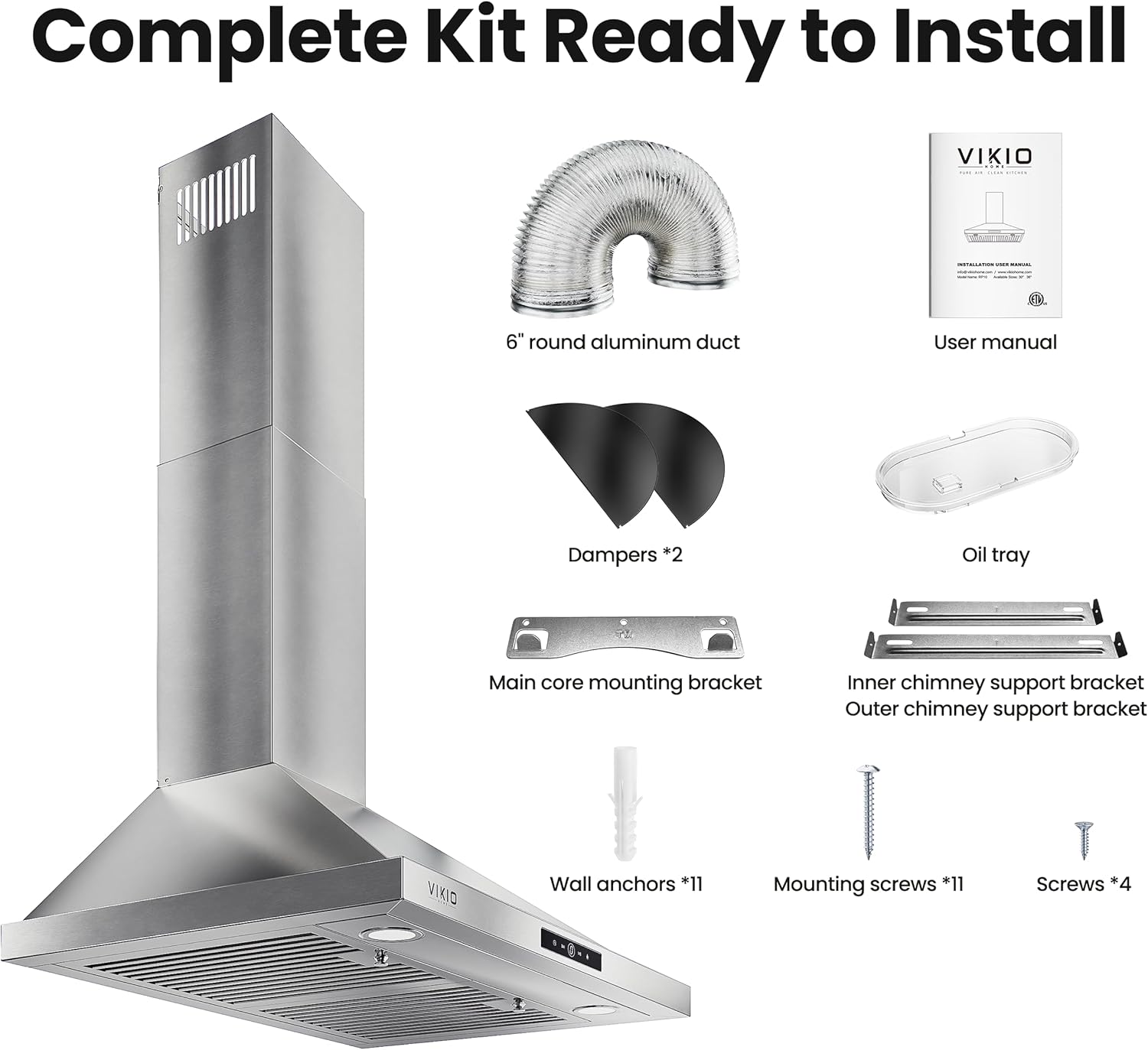 VIKIO 30-in Convertible 580-CFM Stainless Steel Wall-Mounted Range Hood, TD0775G-CC-i1 RP10-30 *JR2512, Retail: $329.99, FINAL PRICE: $179.99 + TAX