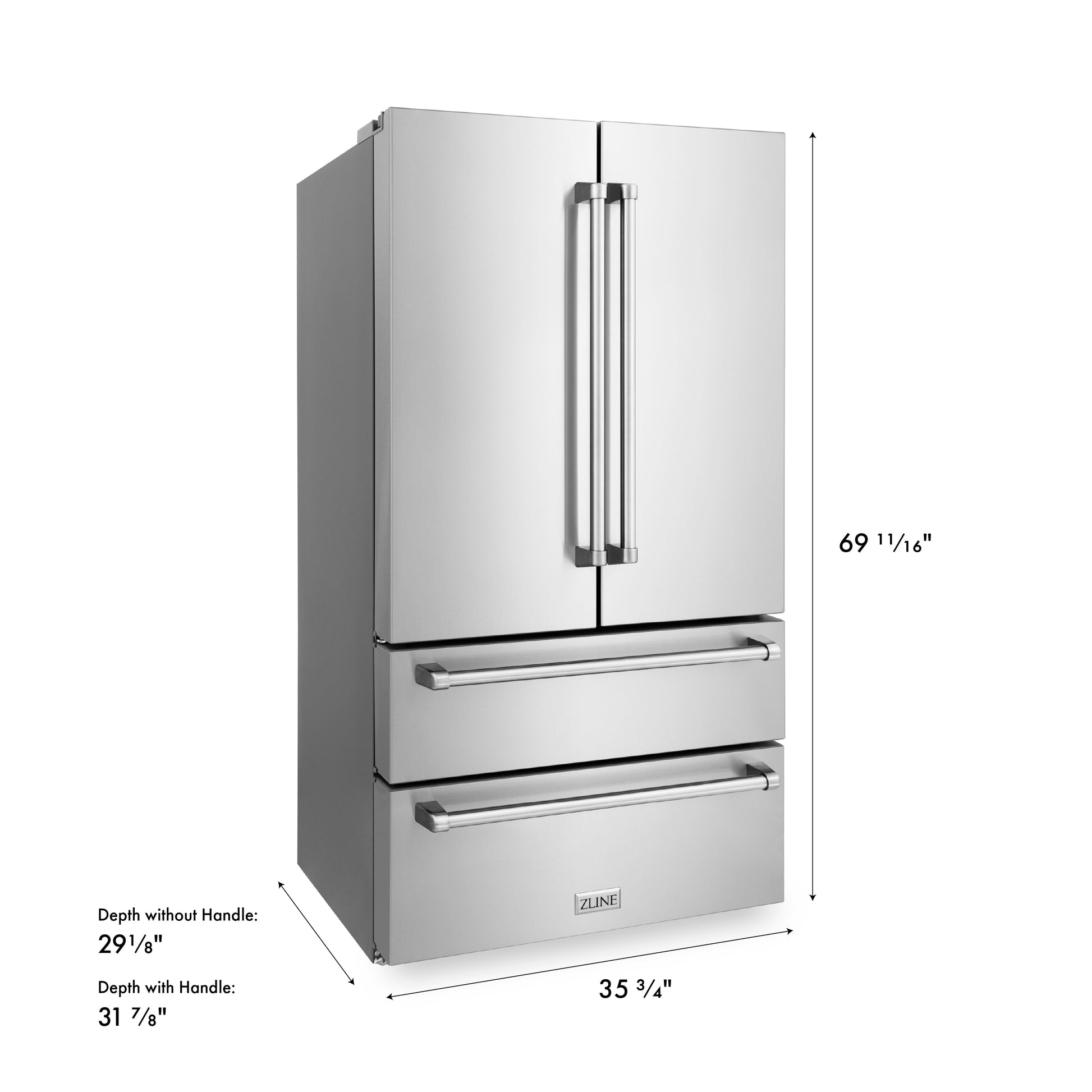 ZLINE KITCHEN & BATH Counter-Depth 22.5-cu ft 4 -Door 36-in Wide with Ice Maker (Fingerprint Resistant Stainless Steel)