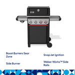 Weber Spirit E-435 Black 4 -Burner Liquid Propane Gas Grill 1 -Side Burner