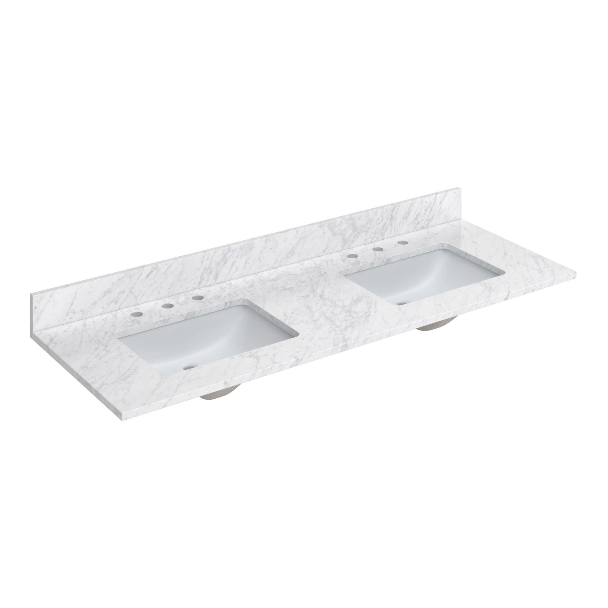 Alpine Reserve Carrara 61-in x 22-in White Natural Marble Undermount Double Sink Widespread Faucet Mount Bathroom Vanity Top