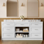 JEAREY Standard Size 72-in White Double Sink Bathroom Vanity with White Marble Top (Fully Assembled)