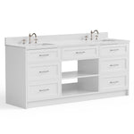 JEAREY Standard Size 72-in White Double Sink Bathroom Vanity with White Marble Top (Fully Assembled)