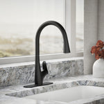 KOHLER Leto Matte Black Single Handle Deck-mount Pull-down Kitchen Faucet with Sprayer (Includes Deck Plate), MSRP: $249, FINAL PRICE: $149.99 + TAX