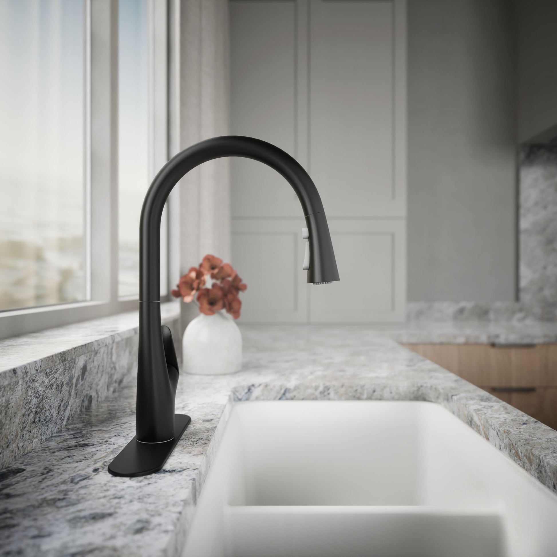 KOHLER Leto Matte Black Single Handle Deck-mount Pull-down Kitchen Faucet with Sprayer (Includes Deck Plate), MSRP: $249, FINAL PRICE: $149.99 + TAX