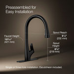 KOHLER Leto Matte Black Single Handle Deck-mount Pull-down Kitchen Faucet with Sprayer (Includes Deck Plate), MSRP: $249, FINAL PRICE: $149.99 + TAX