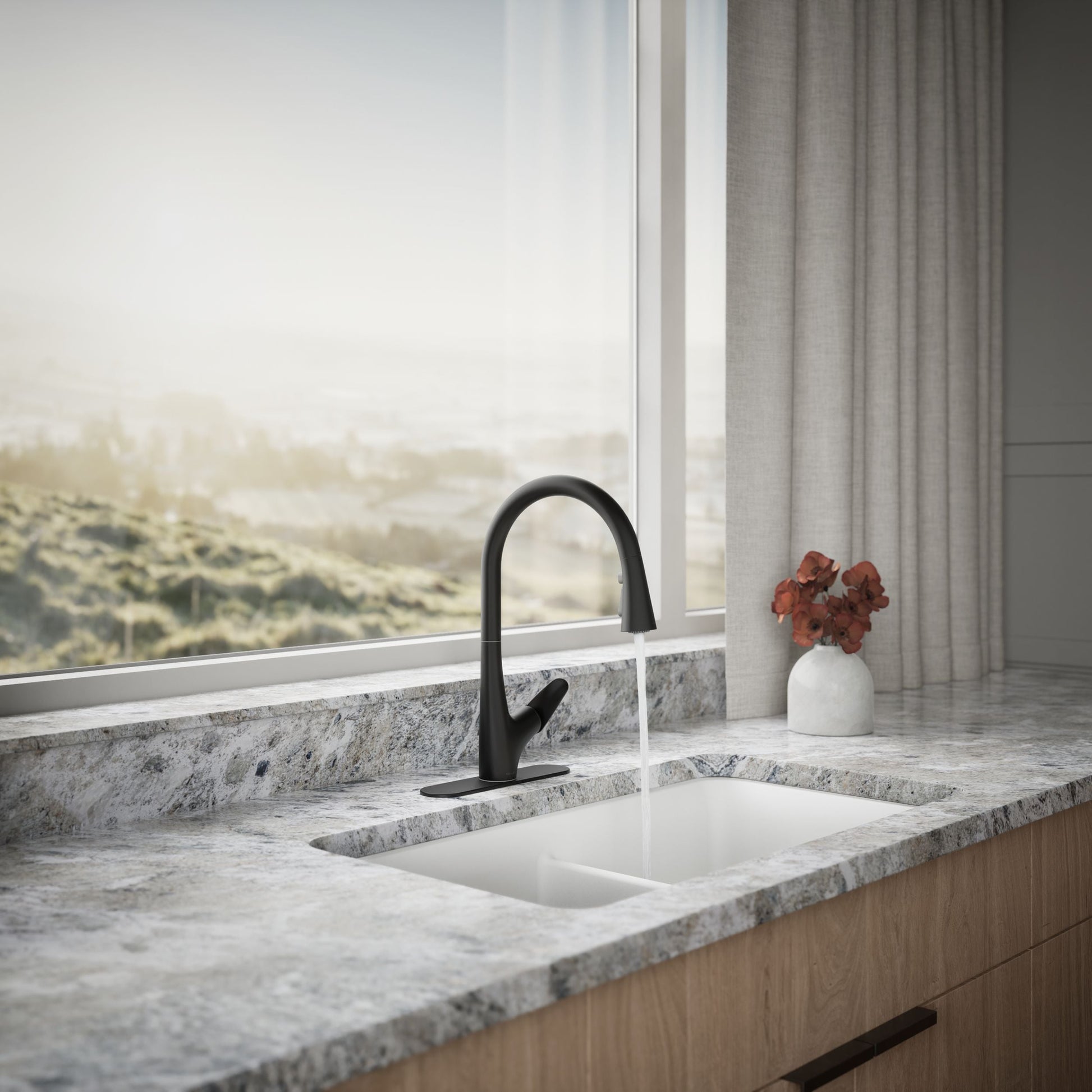 KOHLER Leto Matte Black Single Handle Deck-mount Pull-down Kitchen Faucet with Sprayer (Includes Deck Plate), MSRP: $249, FINAL PRICE: $149.99 + TAX