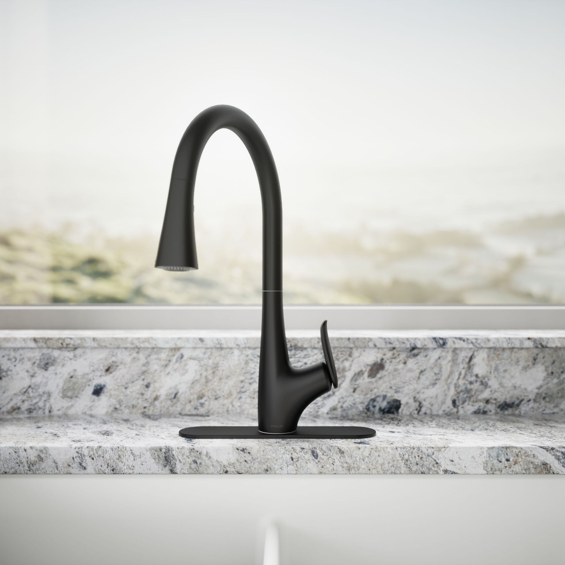 KOHLER Leto Matte Black Single Handle Deck-mount Pull-down Kitchen Faucet with Sprayer (Includes Deck Plate), MSRP: $249, FINAL PRICE: $149.99 + TAX