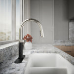 KOHLER Lathe Polished Nickel/Matte Black Single Handle Deck-mount Pull-down Kitchen Faucet with Sprayer (Includes Deck Plate), MSRP: $269, FINAL PRICE: $159.99 + TAX