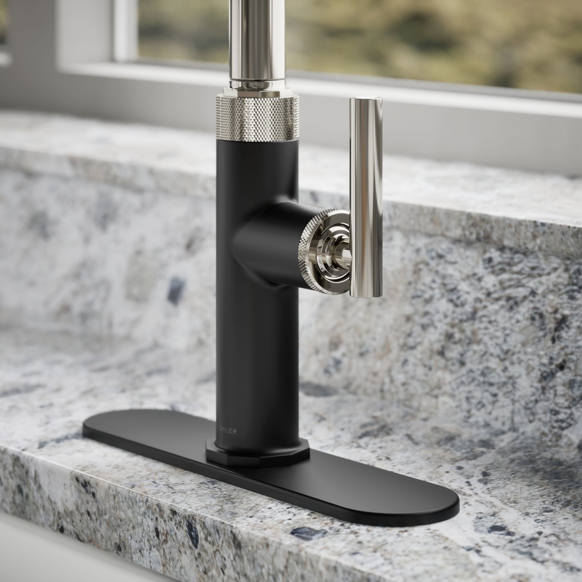 KOHLER Lathe Polished Nickel/Matte Black Single Handle Deck-mount Pull-down Kitchen Faucet with Sprayer (Includes Deck Plate), MSRP: $269, FINAL PRICE: $159.99 + TAX