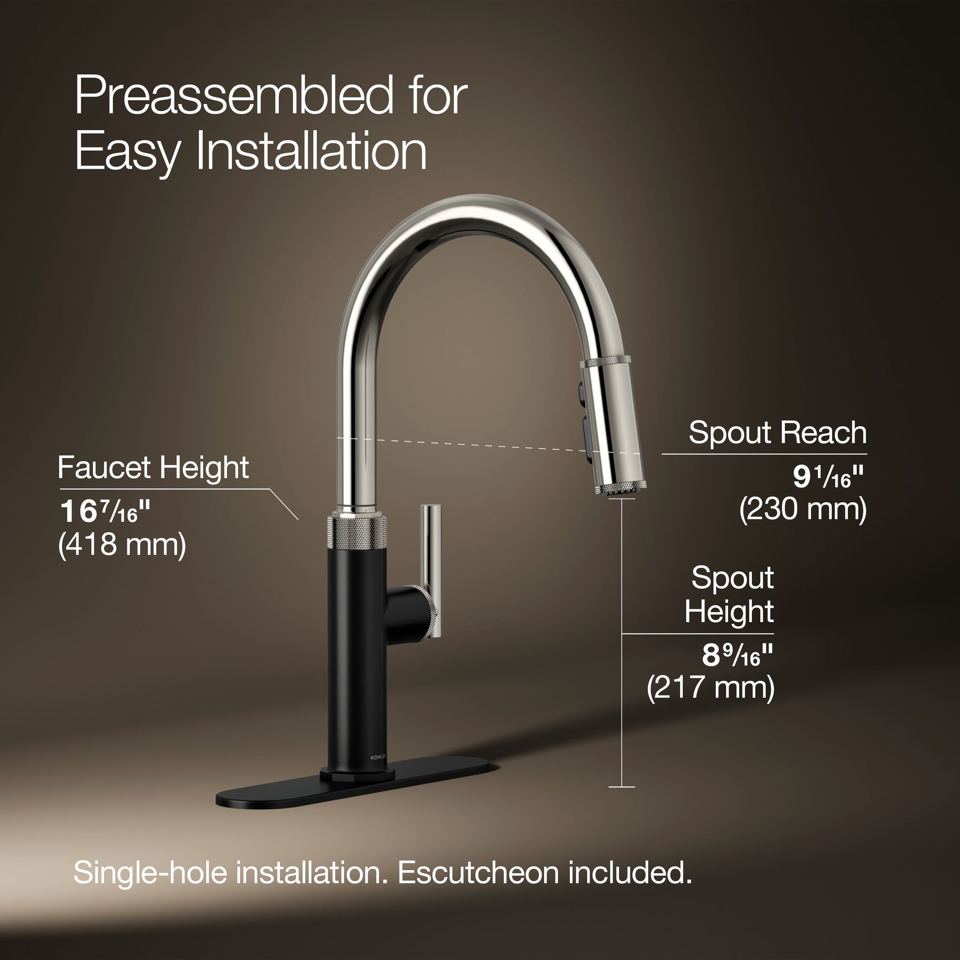 KOHLER Lathe Polished Nickel/Matte Black Single Handle Deck-mount Pull-down Kitchen Faucet with Sprayer (Includes Deck Plate), MSRP: $269, FINAL PRICE: $159.99 + TAX