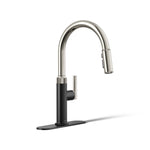KOHLER Lathe Polished Nickel/Matte Black Single Handle Deck-mount Pull-down Kitchen Faucet with Sprayer (Includes Deck Plate), MSRP: $269, FINAL PRICE: $159.99 + TAX